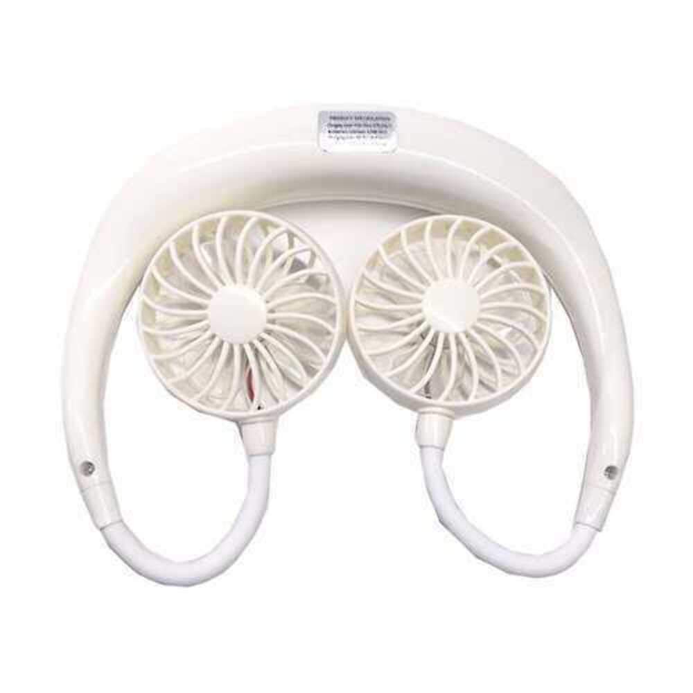 Double Cool Cordless Breezy Mini Collar Fan Portable 360Cooling Hanging Neck Fan Hands-Free USB Rechargeable Personal Mini Wearable Air Conditioner Fan - Summer white