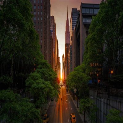 Iconic Arts Laminated 24x36 Poster: Tudor City Road Between high Rising Buildings and Green Trees hd Travel HD