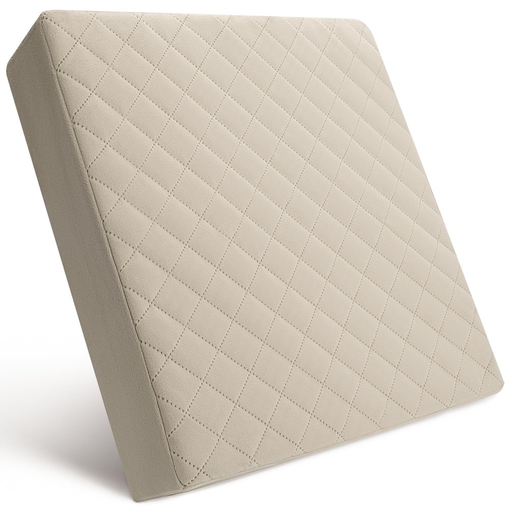 COMFORTANZA Soft 16x16x3 Memory Foam Seat Cushion for Kitchen, Dining, Office Chairs, Cars - Washable Velvety Cover with Waterproof Layer & Non-Slip Base - Comfort & Back Pain Relief - Beige