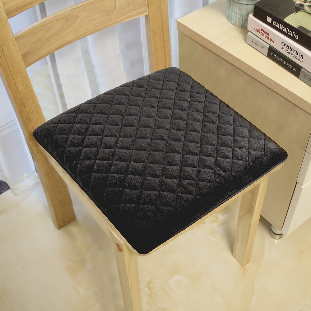 COMFORTANZA Medium-Firm 16x16x1.6 Memory Foam Seat Cushion for Kitchen, Dining, Office Chairs, Car Seats - Washable Velvety Cover w/Waterproof Layer, Non-Slip Base - Comfort, Back Pain Relief - Black