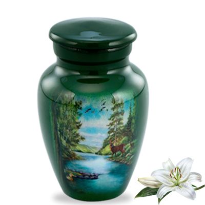 Deer Keepsake Urn, Deer Token Urn for Ashes, Hunting, Mini Buck, Hand Painted Memorial Mini Jar, Handmade Minature Forest Urns with Premium Box & Bag (Keepsake)