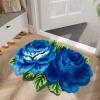 ABREEZE Shabby Rose Shaped Rug Floor Handmade Rug Blue Floral Mats Anti-Slip(Non-Slip) Modern Carpet Washable Floor Mats for Bedroom/Kitchen/Sofa/Bathroom/Farmhouse/Toilet (2 Roses, Blue) view 2