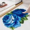 ABREEZE Shabby Rose Shaped Rug Floor Handmade Rug Blue Floral Mats Anti-Slip(Non-Slip) Modern Carpet Washable Floor Mats for Bedroom/Kitchen/Sofa/Bathroom/Farmhouse/Toilet (2 Roses, Blue) view 3