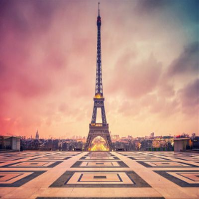 Iconic Arts Laminated 24x36 Poster: Eiffel Tower Paris with Background of Clouds hd Travel HD
