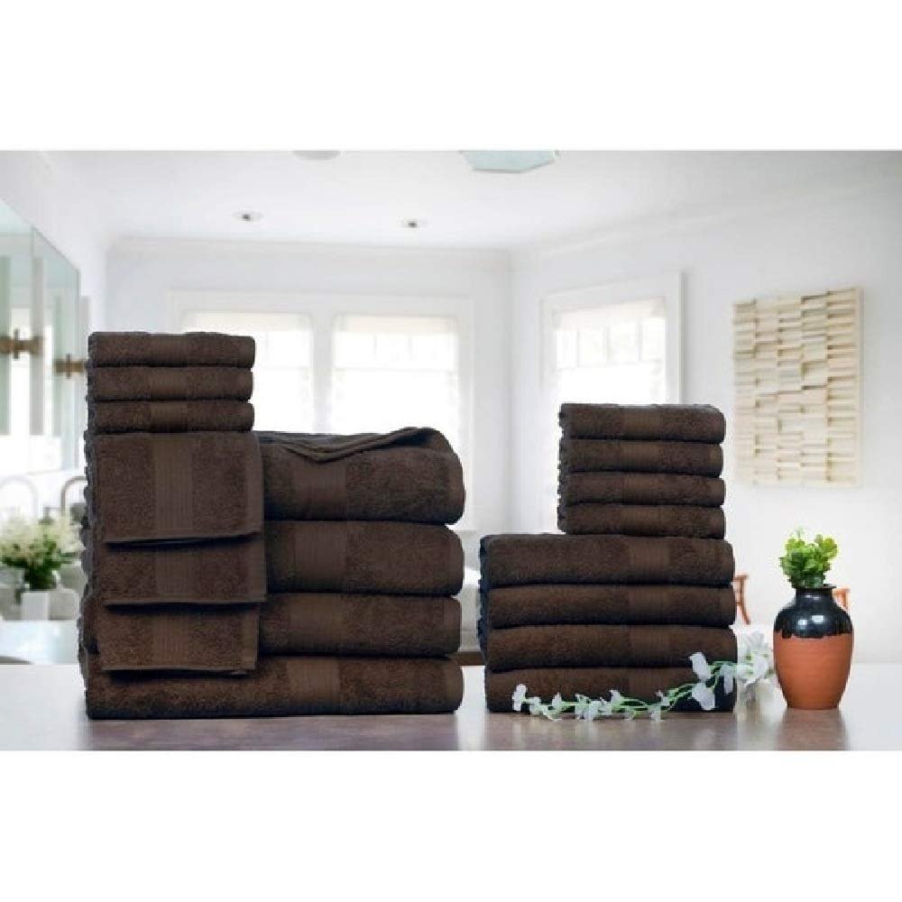 18 Piece Luxury 100% Cotton Bath Towels Set - Premium Quality Extra Fluffy Highly Absorbent Soft Bath Towels Set -Lightweight Brown Bath Towels Set - 10 Wash, 4 Bath, & 4 Hand Towels for Bathroom