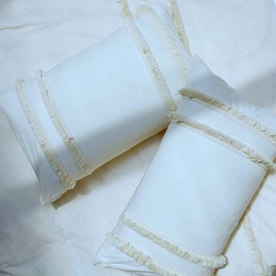 Bed Fringes Bedding Pom Pom UO Pillow Throw Cover Cushion Bed Bohemian Sham Sofa Tassels Cotton Pillow Cover Set of 2 (White Small Tassels, 20x20 Inches)