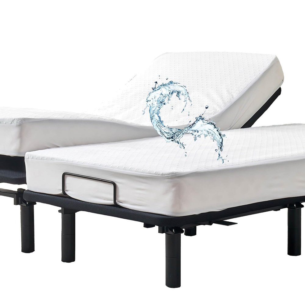 Bamboo Viscose Cooling Split King Mattress Protector for Adjustable Bed Waterproof Soft Breathable Fitted Matress Cover Pad