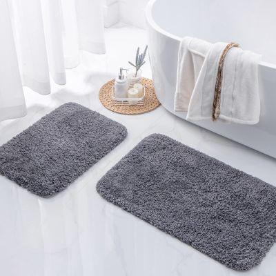 Ashler Bathroom Rugs Set of 2, Dark Grey Bath Rugs 2 Piece, Water Absorbing Bath Mat, Soft Microfiber Rectangle Bathroom Carpet, Machine Washable - 17x24 & 20x32 Inches