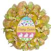 Yellow Plaid Easter Egg Deco Mesh Handmade Wreath. Available in 24 inch and 28 inch diameters. view 1