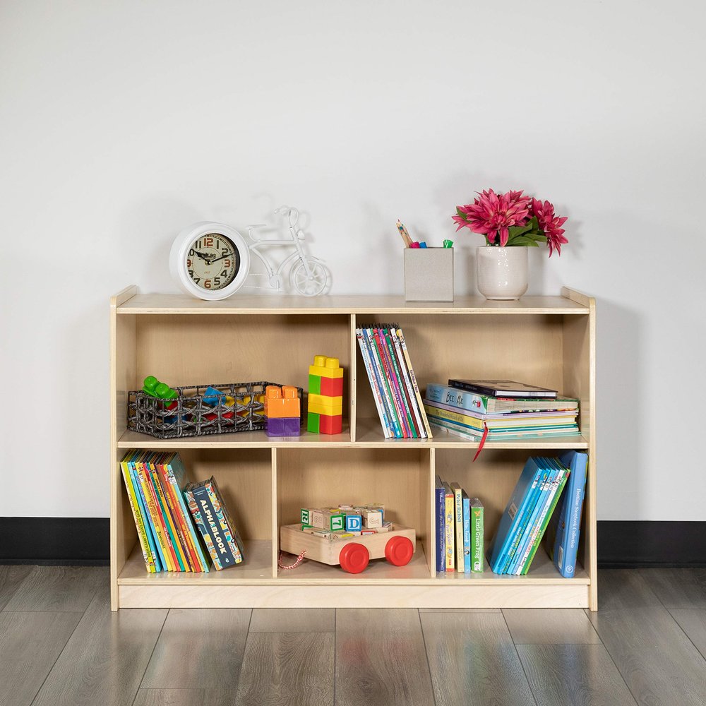 Flash Furniture Hercules Series Wooden 5-Section Classroom Storage Cabinet, School Classroom Storage Cabinet with 5 Cubbies, 24"H x 36"L, Natural