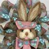 Easter Bunny Bonnet Handmade Deco Mesh Wreath. Available in 24 inch and 28 inch diameters. view 2