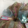 Easter Bunny Bonnet Handmade Deco Mesh Wreath. Available in 24 inch and 28 inch diameters. view 4