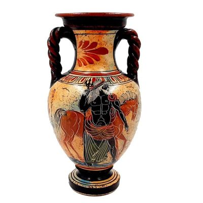 Ancient Greek Vase,Amphora 22cm,Shows God Poseidon and Goddess Athena