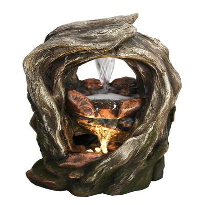 Hi-Line Gift Ltd. TREETRUNK Tabletop Fountain with Warm White LED Lights, Natural/Brown