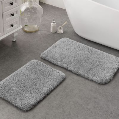 Ashler Bathroom Rugs Set of 2, Grey Bath Rugs 2 Piece, Water Absorbing Bath Mat, Soft Microfiber Rectangle Bathroom Carpet, Machine Washable - 17x24 & 20x32 Inches