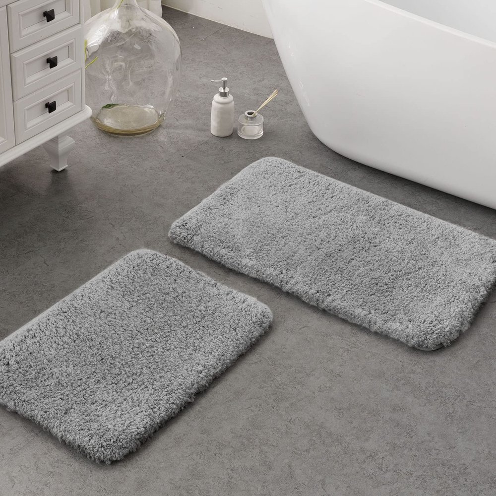 Ashler Bathroom Rugs Set of 2, Grey Bath Rugs 2 Piece, Water Absorbing Bath Mat, Soft Microfiber Rectangle Bathroom Carpet, Machine Washable - 17x24 & 20x32 Inches