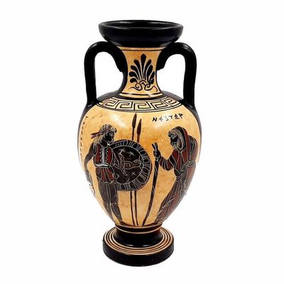 Ancient Greek Vase 22cm,Black Figure Amphora,Telemachos with Nestor