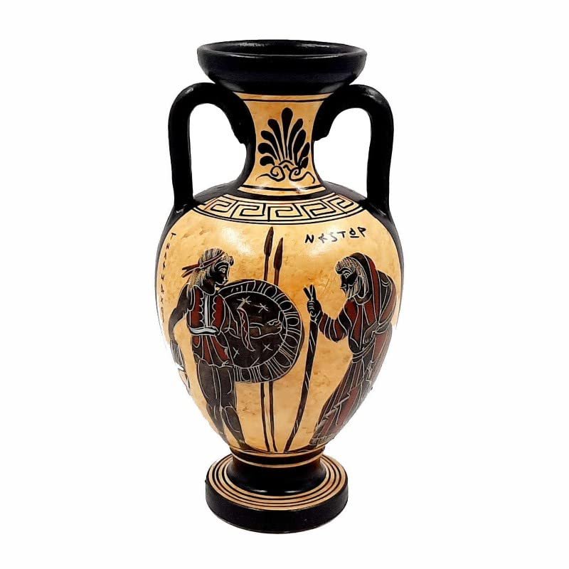 Ancient Greek Vase 22cm,Black Figure Amphora,Telemachos with Nestor