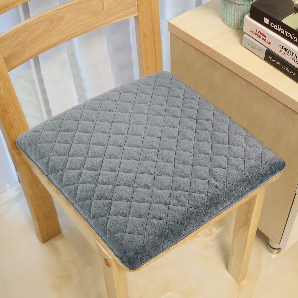 COMFORTANZA Medium-Firm 16x16x1.6 Memory Foam Seat Cushion for Kitchen, Dining, Office Chairs, Car Seats - Washable Velvety Cover w/Waterproof Layer, Non-Slip Base - Comfort, Back Pain Relief - Gray