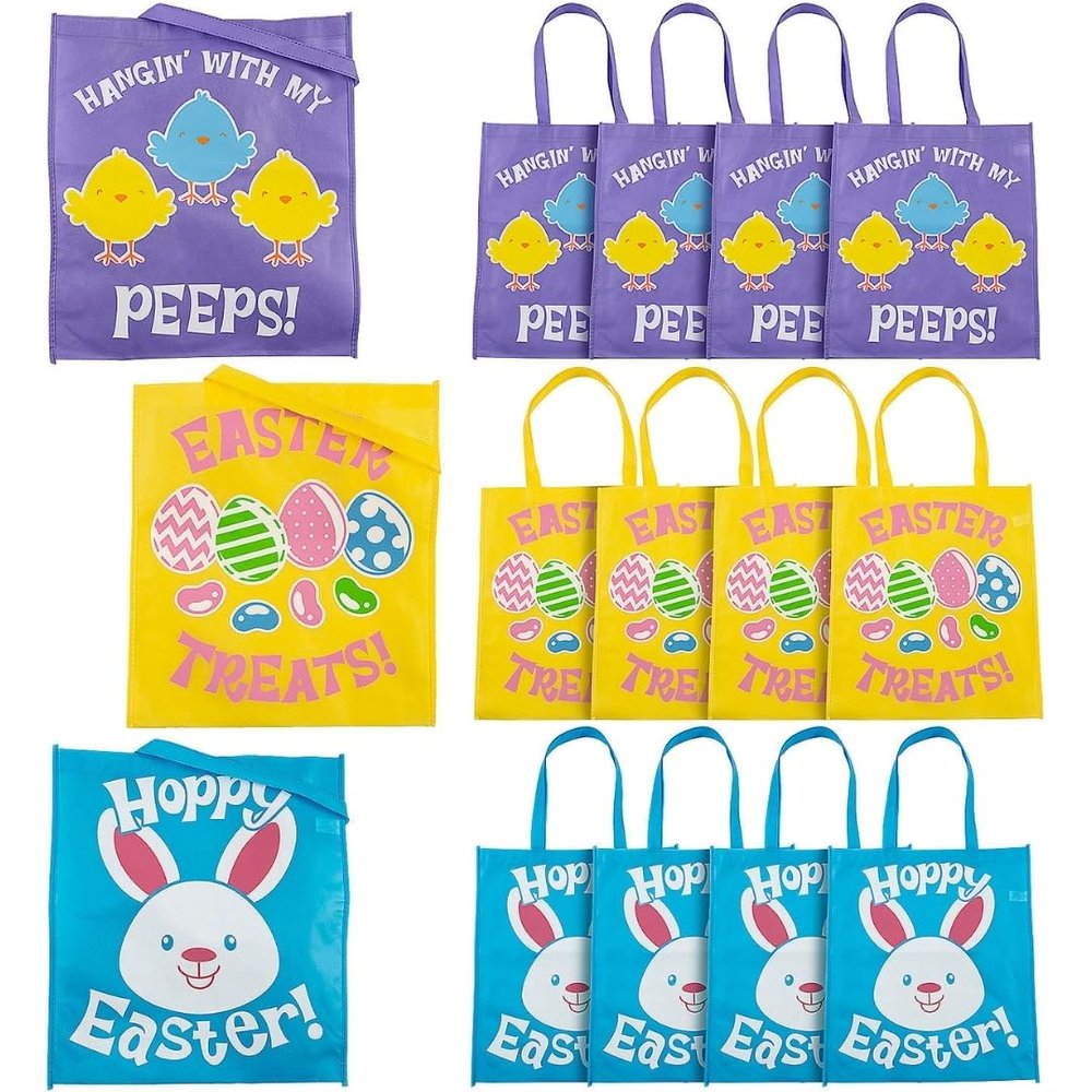 Fun Express - Large Easter Totes for Easter - Apparel Accessories - Totes - Novelty Totes - Easter - 12 Pieces