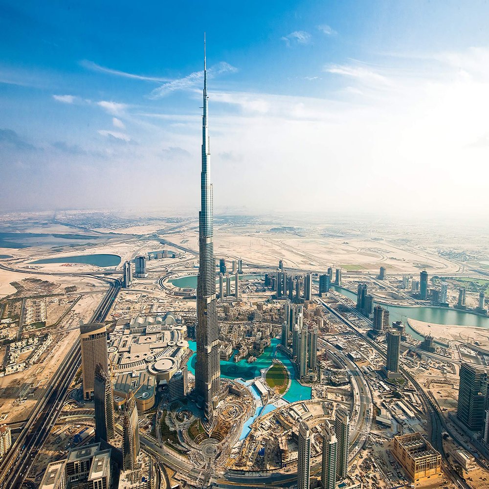 Iconic Arts Laminated 24x36 Poster: Aerial View of Architecture Building City Cityscape Dubai Panorama Skyscraper 4k hd Travel HD