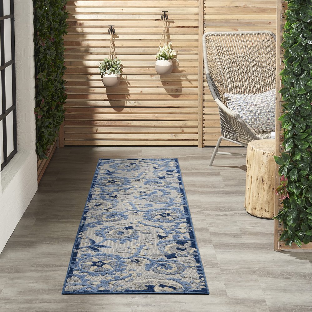 Nourison Home Aloha Blue Grey 2'3" x 8' Area Rug - Easy Clean, Non Shedding, Bed Room, Living Room, Dining Room, Kitchen (8' Runner)