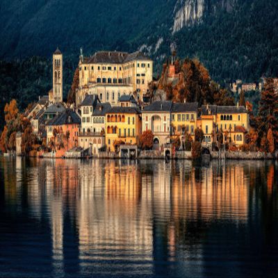 Iconic Arts Laminated 24x36 Poster: Italy Lake Building House orta Piedmont san Giulio Island hd Travel HD