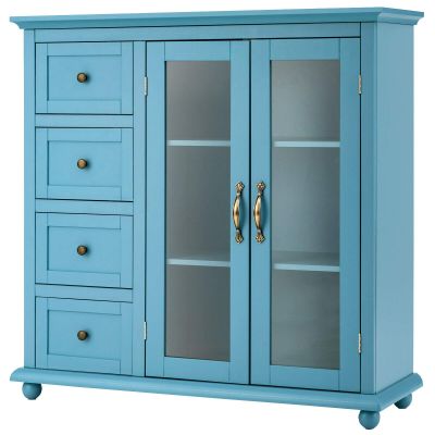 Kitchen Buffet Sideboard with Spacious Tabletop 4 Sliding Drawers and 3-Tier Cabinet Can Be Used As Dining Room Buffet Or As Storage Cabinet