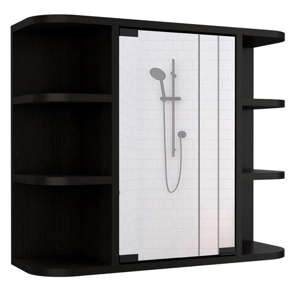 Tuhome Milan Medicine Cabinet with Six External Shelves, Mirror, Three Internal Shelves, Modern Bathroom Storage Solution