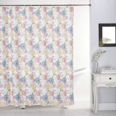 Kashi Home Floral Shower Curtain for Bathroom, Colorful Modern Curtain Bath Decoration, Shower Curtain Set with Curtain Hooks - Flora