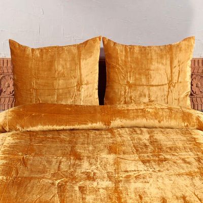 Luxe Boho Decor Crushed Doona Bedding Art Solid Hippie Stylish UO Large Unique Velvet Pillow Cover Set of 2 (Gold, 20x20 Inches)