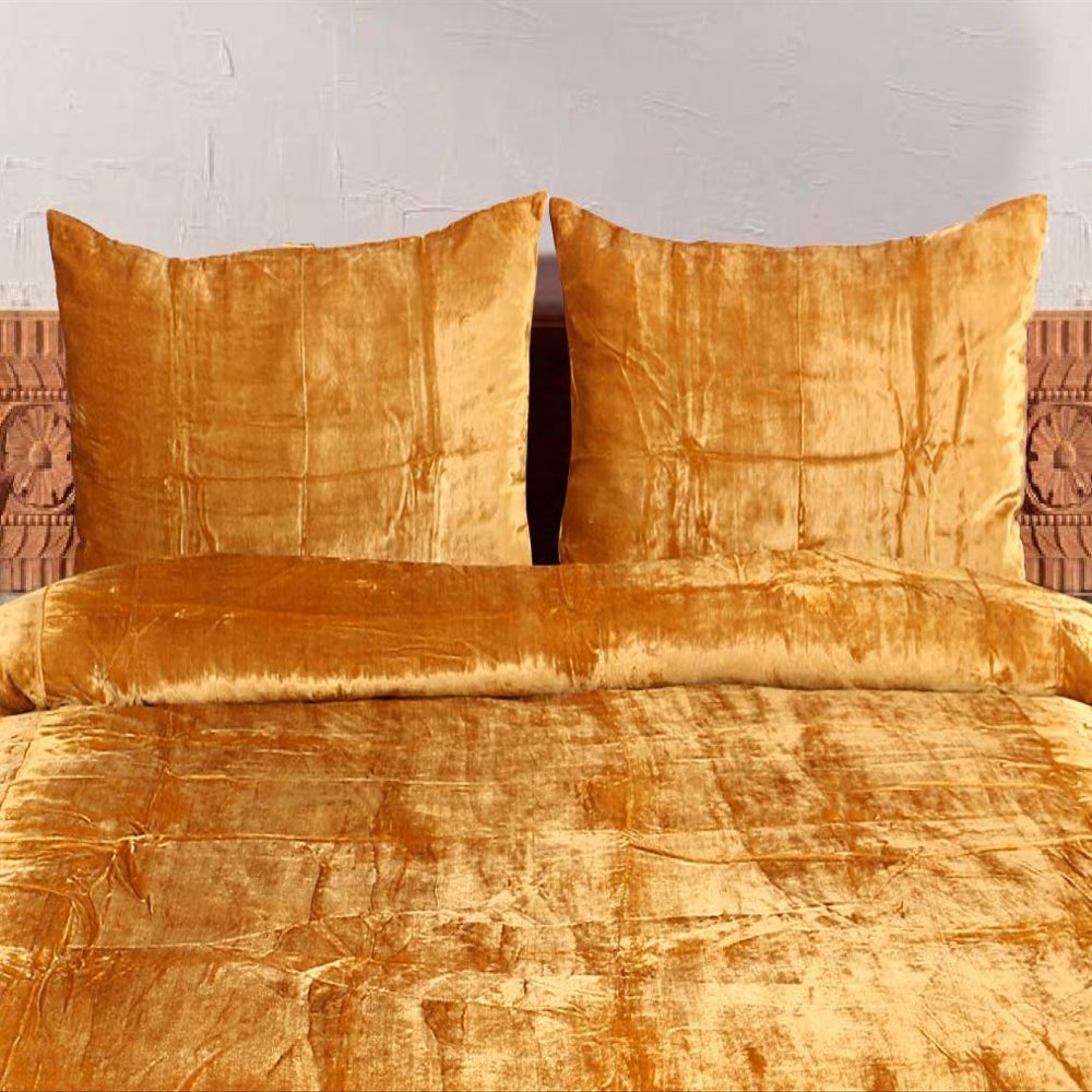 Luxe Boho Decor Crushed Doona Bedding Art Solid Hippie Stylish UO Large Unique Velvet Pillow Cover Set of 2 (Gold, 20x20 Inches)