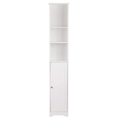 samanoya Bathroom Storage Cabinet,Tall Linen Cabinet with Door and Shelves,Slim Freestanding Linen Tower,Multifunctional Narrow Side Floor Organizer for Small Spaces,White