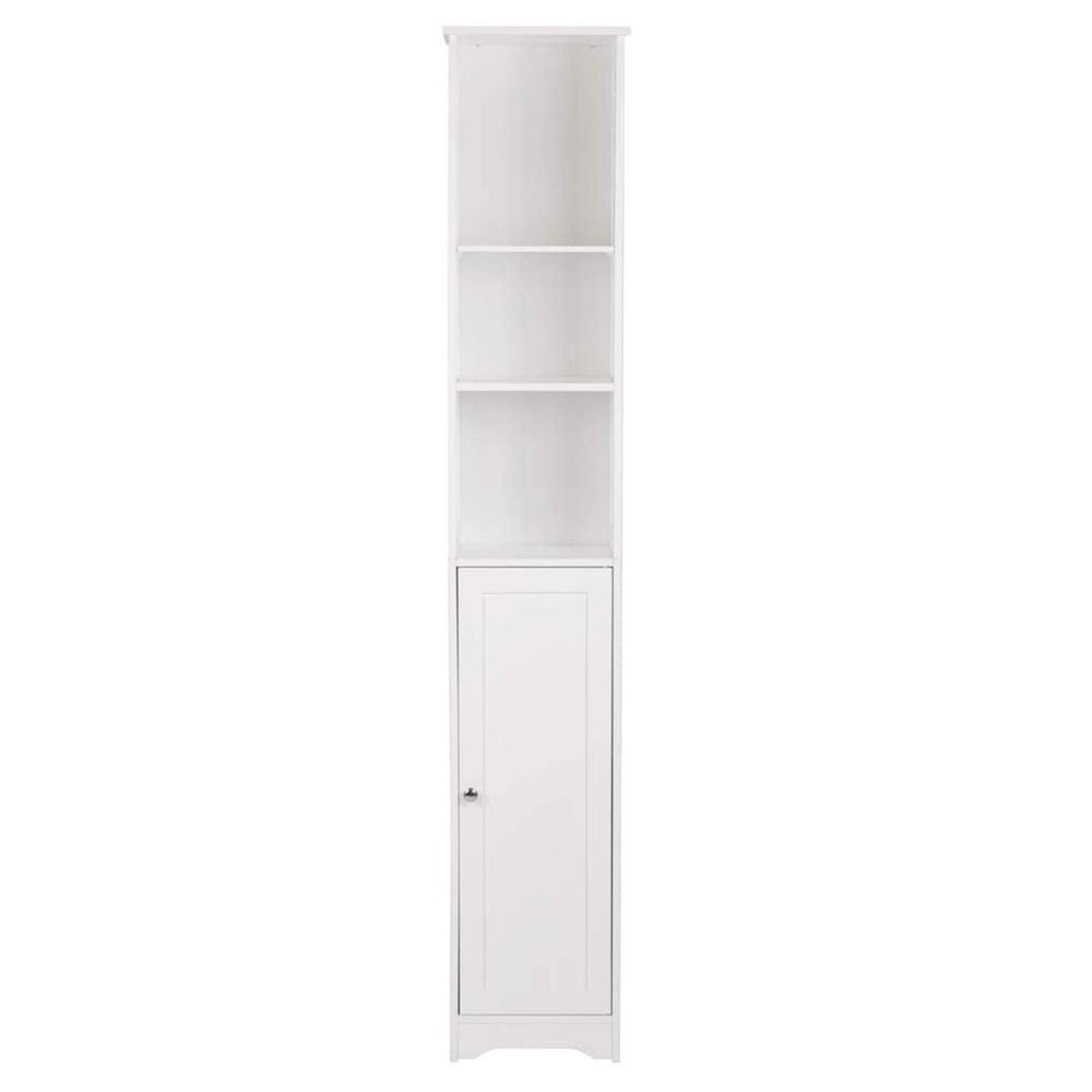 samanoya Bathroom Storage Cabinet,Tall Linen Cabinet with Door and Shelves,Slim Freestanding Linen Tower,Multifunctional Narrow Side Floor Organizer for Small Spaces,White
