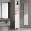 samanoya Bathroom Storage Cabinet,Tall Linen Cabinet with Door and Shelves,Slim Freestanding Linen Tower,Multifunctional Narrow Side Floor Organizer for Small Spaces,White view 2