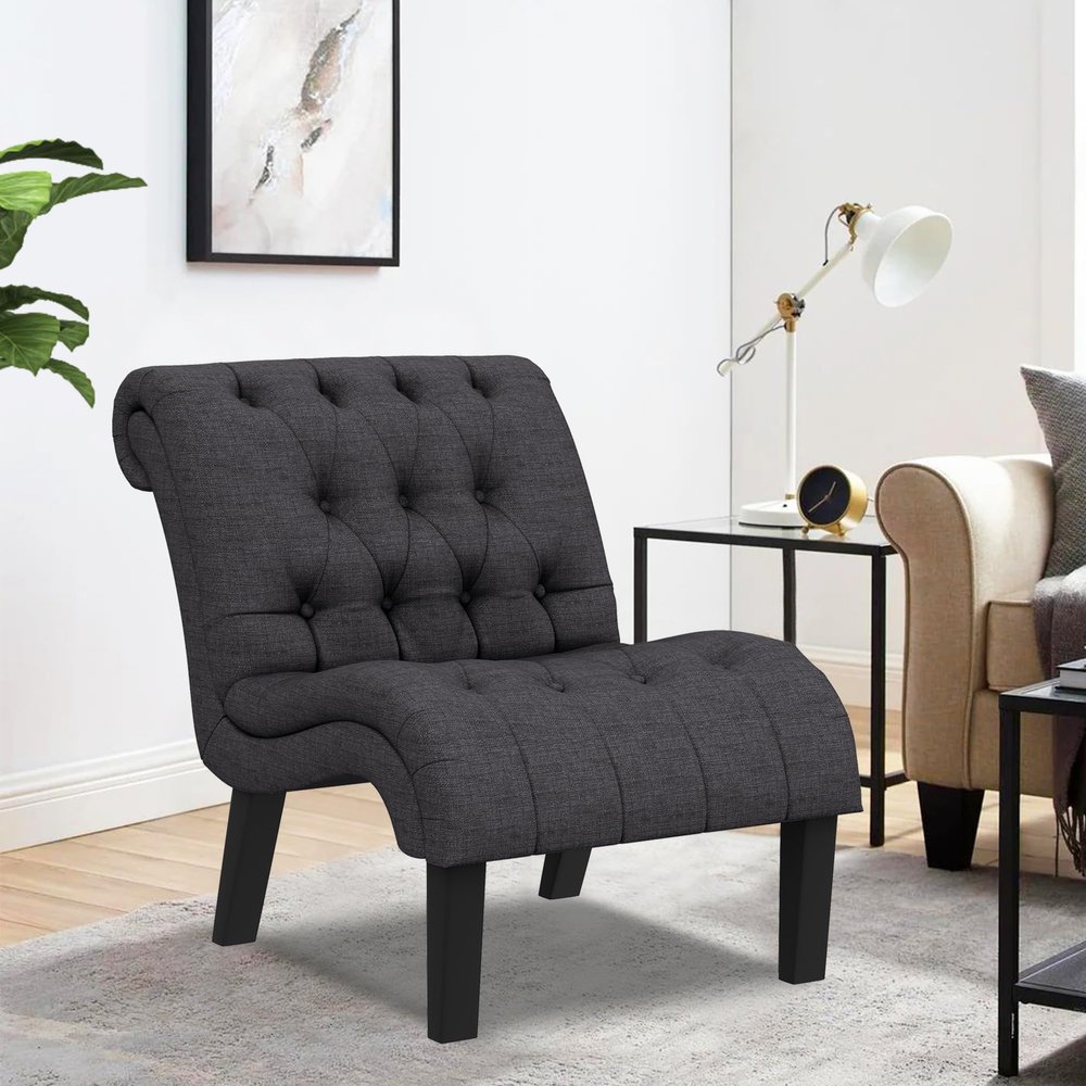 Armless Upholstered Accent Chair Button Tufted Slipper Chair Side Chair for Dining Room Living Room Bedroom Funiture