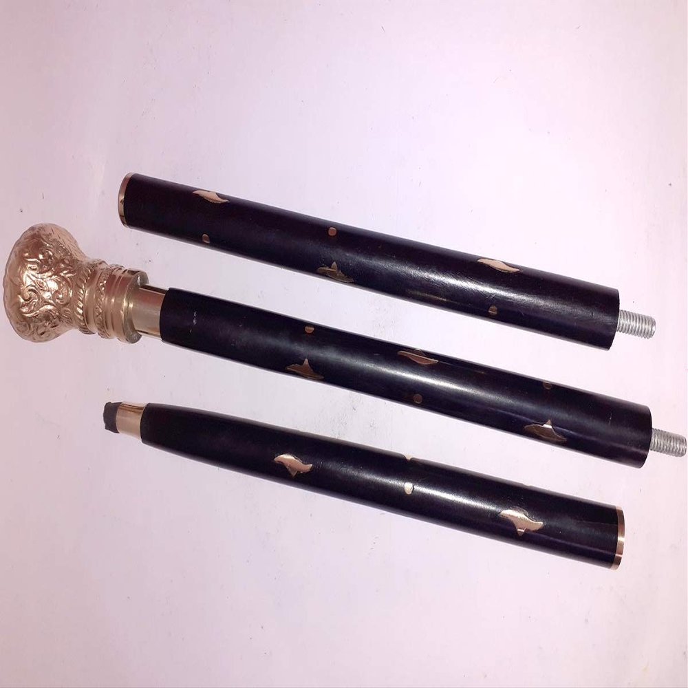 Designer Brass Handle Three FOLD Walker Wooden Walking Stick Head Cane Antique Designer Victorian Silver Handle Cane Walking Stick 3 fold Wooden Walking Cane