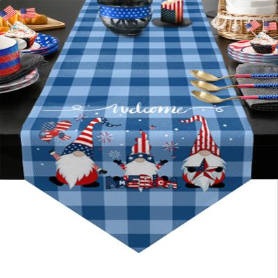 July 4th Table Runner Gnomes Red White and Blue Patriotic Table Runners Kitchen Table Cloth Strip and Star American Flag Table Runners for Independence Day Kitchen Dining Table Decor 13"x108"