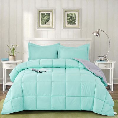 100% Egyptian Cotton 3 Piece-All-Season Down Alternative Comforter Set Box Stitched 800 Thread-Count 100 GSM - Queen Aqua Solid