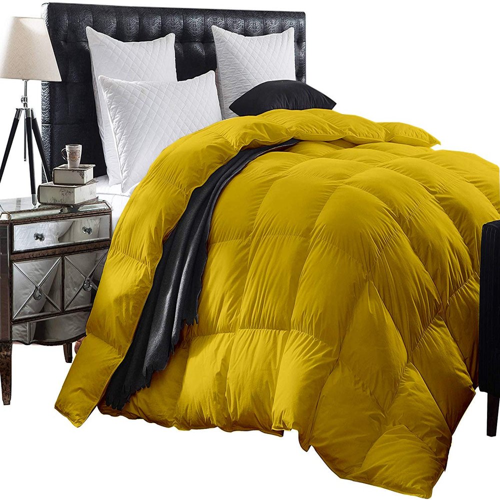 1-Piece All Season Luxurious 800TC Down Alternative Comforter, 100% Egyptian Cotton 100 GSM Comforter Only- Full XL Gold Solid