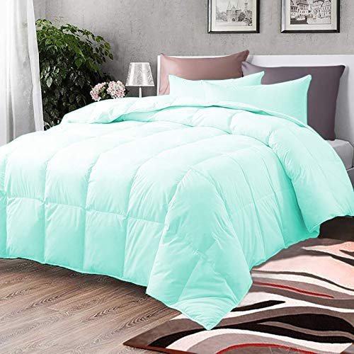 1-Piece All Season Luxurious 800TC Down Alternative Comforter, 100% Egyptian Cotton 100 GSM Comforter Only- California Queen Aqua Solid