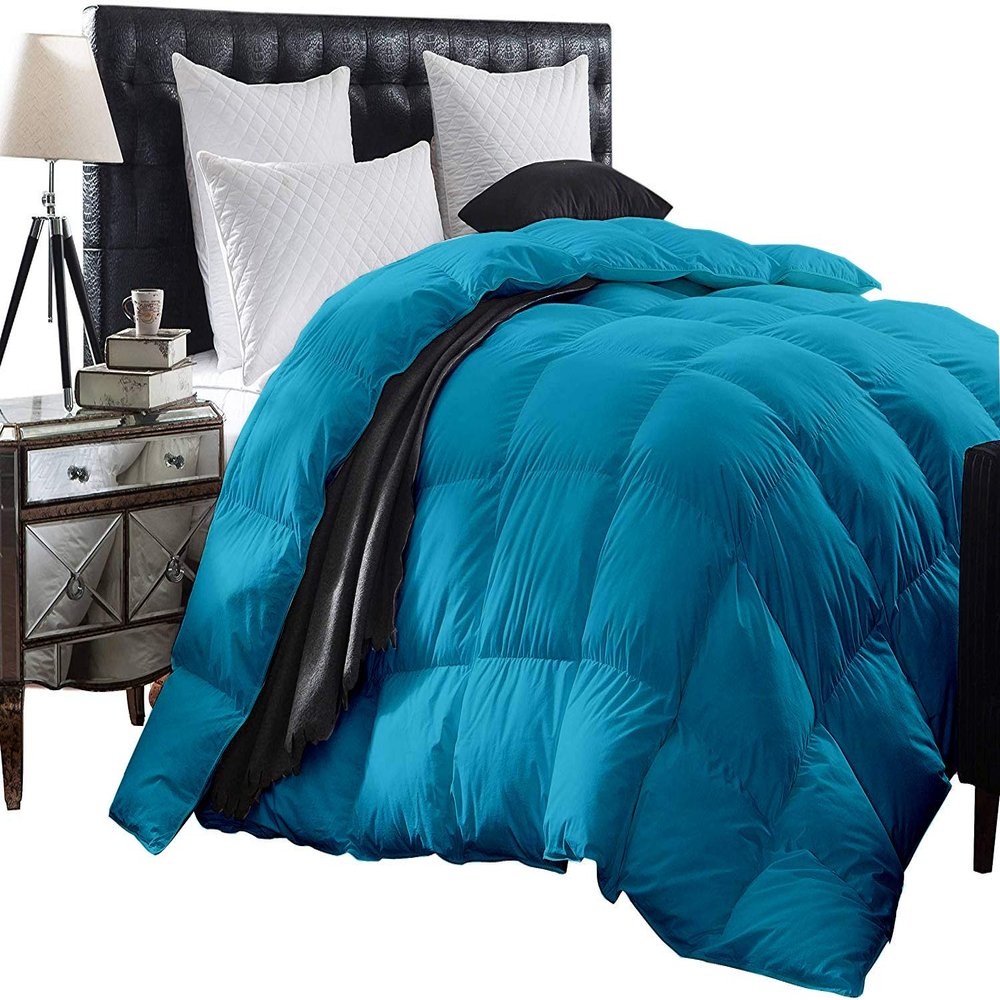 1-Piece All Season Luxurious 800TC Down Alternative Comforter, 100% Egyptian Cotton 100 GSM Comforter Only- California King Turquoise Solid