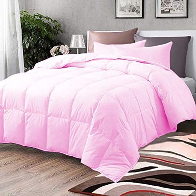1-Piece All Season Luxurious 800TC Down Alternative Comforter, 100% Egyptian Cotton 100 GSM Comforter Only- Queen Pink Solid