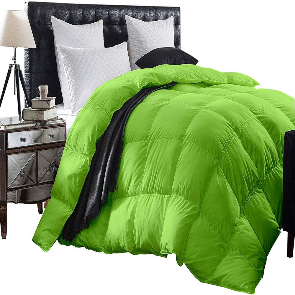 1-Piece All Season Luxurious 800TC Down Alternative Comforter, 100% Egyptian Cotton 100 GSM Comforter Only- Grand King Parrot Green Solid