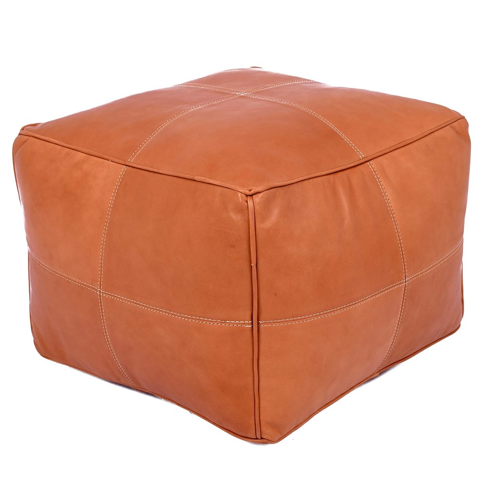 Marrakesh Gallery Square Leather Ottoman Cover  Moroccan Pouf Cover for Living Room & Bedroom, Handmade Leather Pouf Ottoman Slipcover, Coffee Table Footstool unstuffed