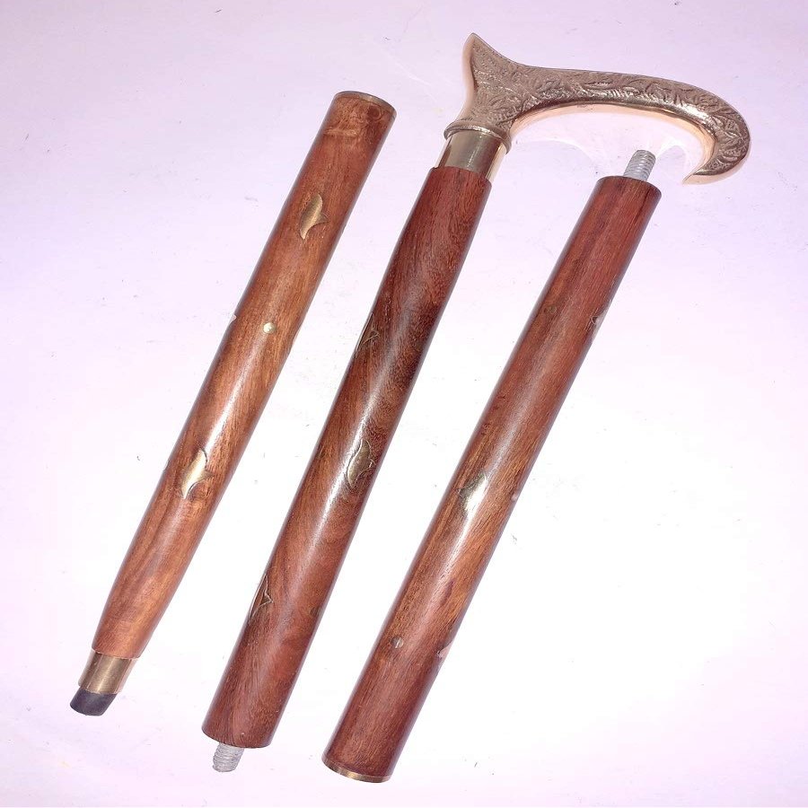 Ganga Nautical Handmade Wooden Derby Walking Stick Cane with Brass Handle Brass Walking Stick for Women Old Age Materials Solid Brass and Solid Wooden