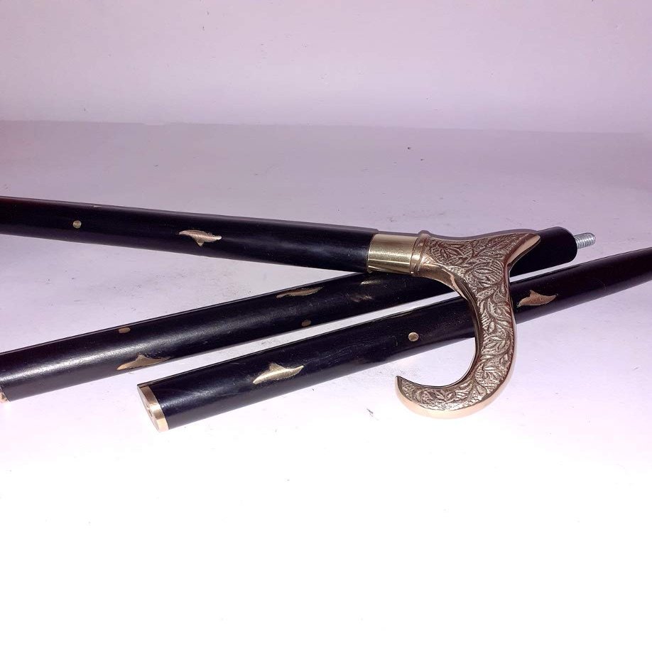 Ganga Nautical Handmade Wooden Derby Walking Stick Cane with Brass Handle