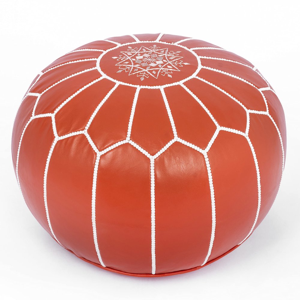 Marrakesh Gallery Genuine Leather Round Pouf Unstuffed - Moroccan Ottoman Footstool, Footrest Cover - Boho Decor - Bohemian Living Room, Bedroom, Kids Room, Gift & Wedding