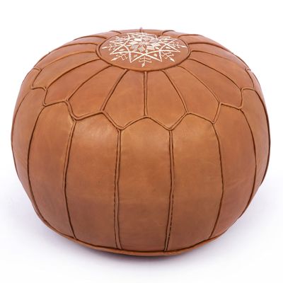 Marrakesh Gallery Genuine Leather Round Pouf Unstuffed - Moroccan Ottoman Footstool, Footrest Cover - Boho Decor - Bohemian Living Room, Bedroom, Kids Room, Gift & Wedding