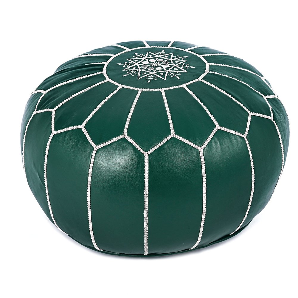 Marrakesh Gallery Genuine Leather Round Pouf Unstuffed - Moroccan Ottoman Footstool, Footrest Cover - Boho Decor - Bohemian Living Room, Bedroom, Kids Room, Gift & Wedding
